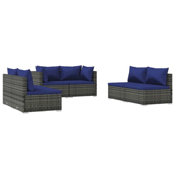 vidaXL 6-tlg. Garten-Lounge-Set mit Kissen Poly Rattan Grau