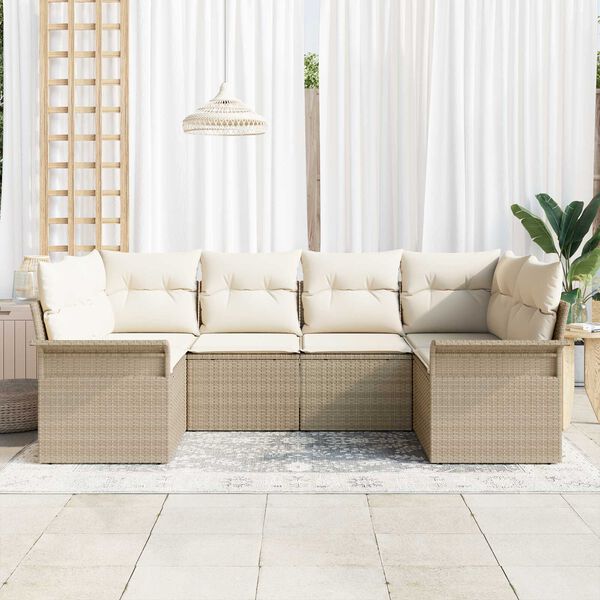 vidaXL Garten-Sofa-Set mit Kissen mit Speicher 6 pcs Beige Poly Rattan