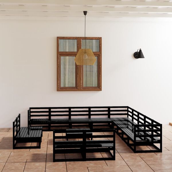 vidaXL 14-tlg. Garten-Lounge-Set Schwarz Massivholz Kiefer