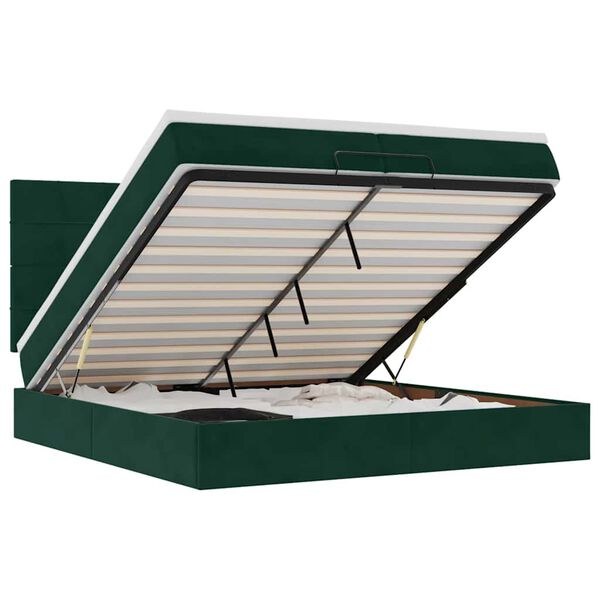 vidaXL Ottoman-Bett mit Matratzen & LEDs Dunkelgr&uuml;n 200x200 cm Samt