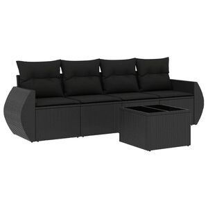 vidaXL 5-tlg. Garten-Sofagarnitur mit Kissen Schwarz Poly Rattan