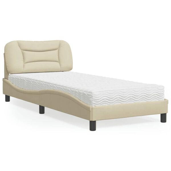 vidaXL Bett mit Matratze "Hvar" Creme 80x200 cm Stoff