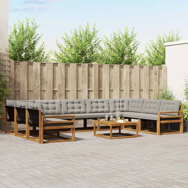 vidaXL Outdoor-Sofagarnitur mit Kissen 10 pcs Nat&uuml;rlich und Hellgrau