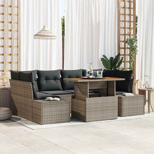vidaXL Garten-Sofa-Set mit Speicher 7 pcs Grau Poly Rattan