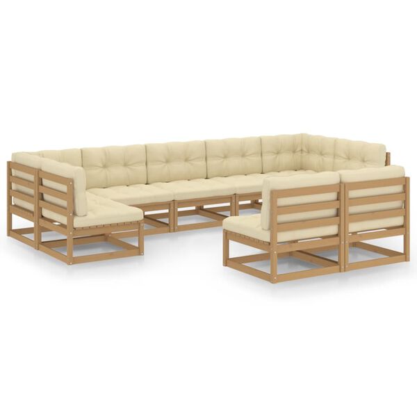 vidaXL 9-tlg Garten-Lounge-Set mit Kissen Honigbraun Massivholz Kiefer