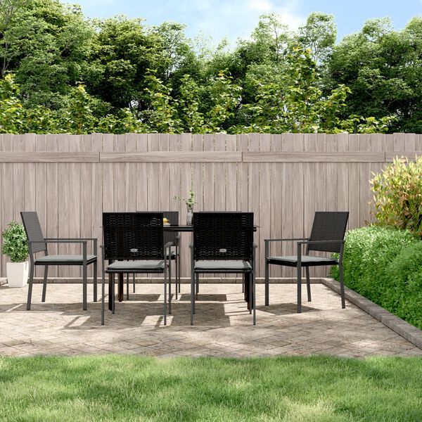 vidaXL 7-tlg. Garten-Essgruppe mit Kissen Poly Rattan und Stahl