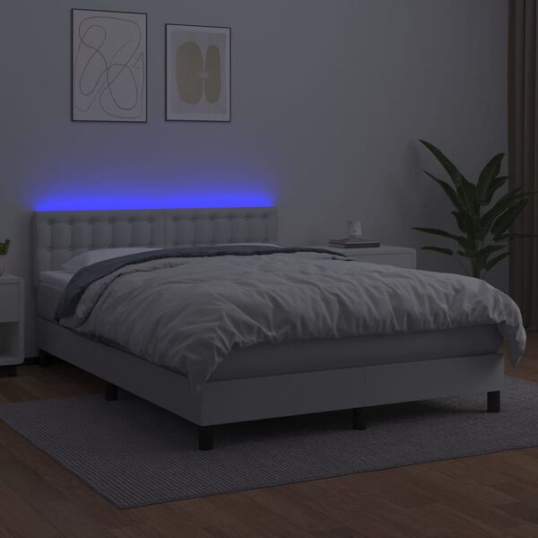 vidaXL Boxspringbett mit Matratze & LED Wei&szlig; 140x200 cm Kunstleder