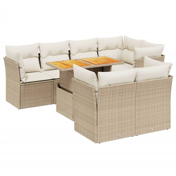 vidaXL 8-tlg. Garten-Sofagarnitur mit Kissen Beige Poly Rattan