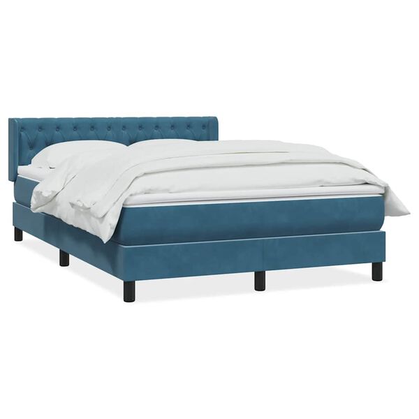 vidaXL Boxspringbett mit Matratze Dunkelblau 140x210 cm Samt