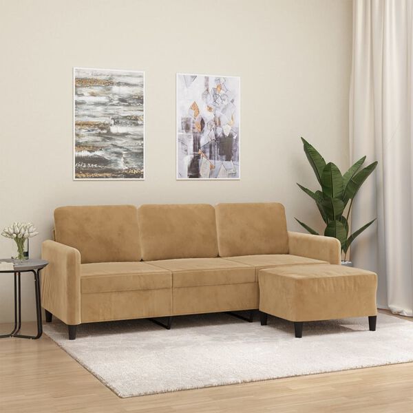 vidaXL 3-Sitzer-Sofa mit Hocker Braun 180 cm Samt