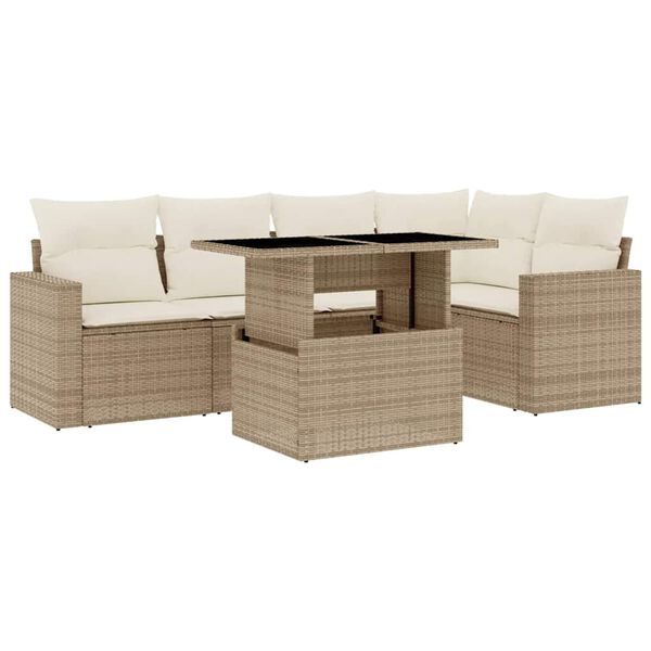 vidaXL 6-tlg. Garten-Sofagarnitur mit Kissen Beige Poly Rattan