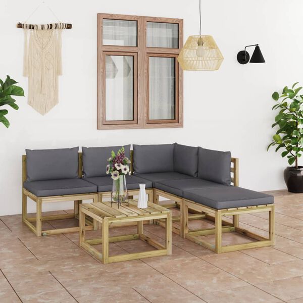 vidaXL 6-tlg. Garten-Lounge-Set mit Anthrazit Kissen