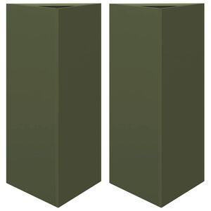 vidaXL Pflanzk&uuml;bel 2 Stk. Olivgr&uuml;n Dreieckig 40x34,5x75 cm Stahl