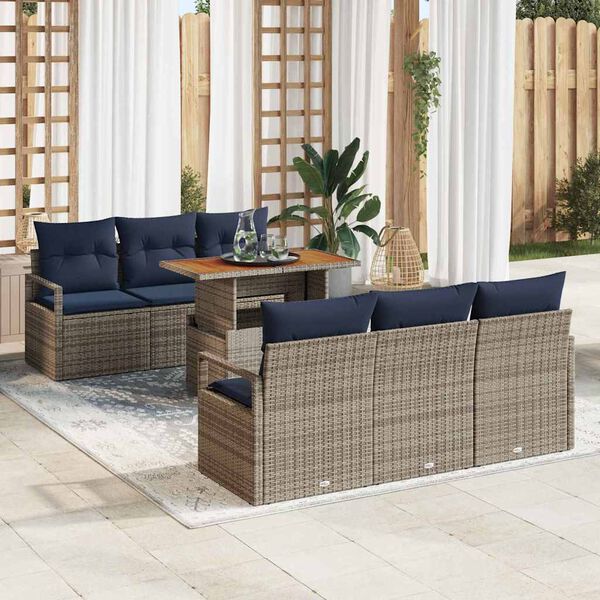 vidaXL Garten-Sofa-Set mit Kissen 7 pcs Grau und Marineblau