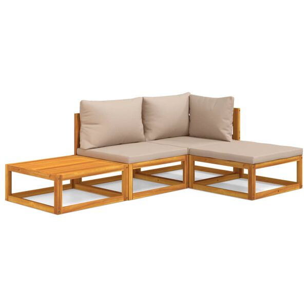 vidaXL 4-tlg. Garten-Lounge-Set mit Taupe Kissen Massivholz