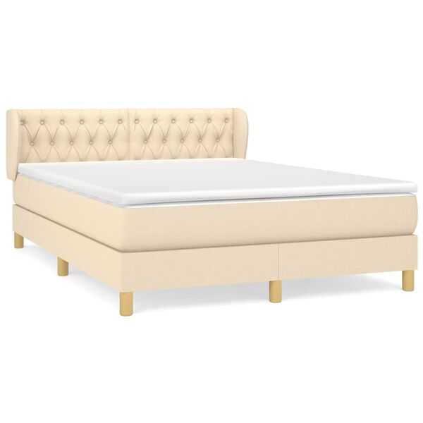 vidaXL Boxspringbett mit Matratze Creme 140x200 cm Stoff
