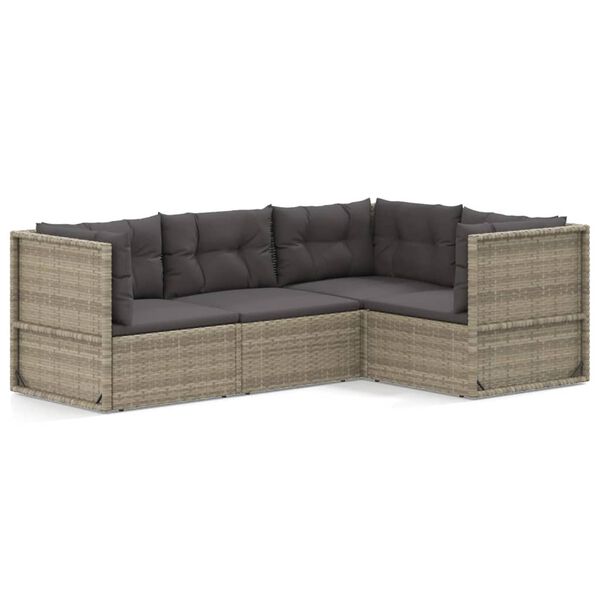 vidaXL 4-tlg. Garten-Lounge-Set mit Kissen Grau Poly Rattan