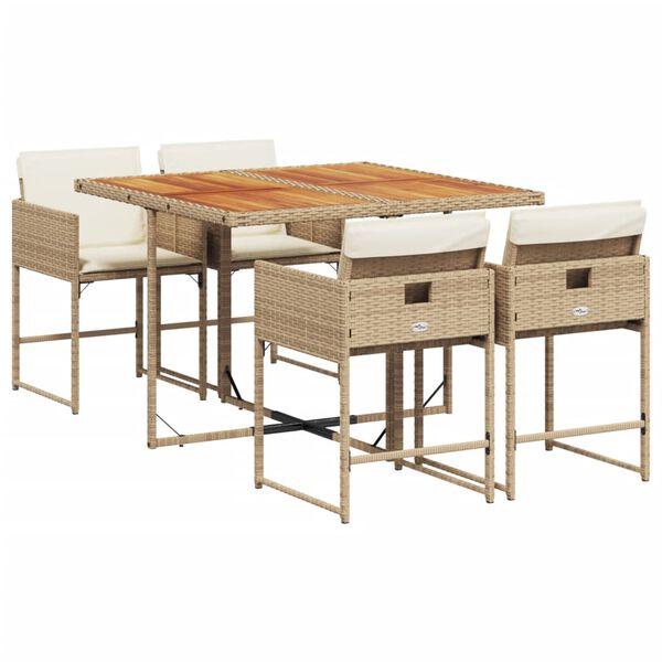 vidaXL 5-tlg. Garten-Essgruppe mit Kissen Beige Poly Rattan
