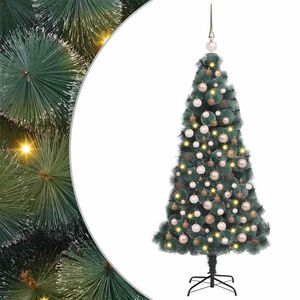 vidaXL K&uuml;nstlicher vorbeleuchteter Weihnachtsbaum mit Kugelset Gr&uuml;n