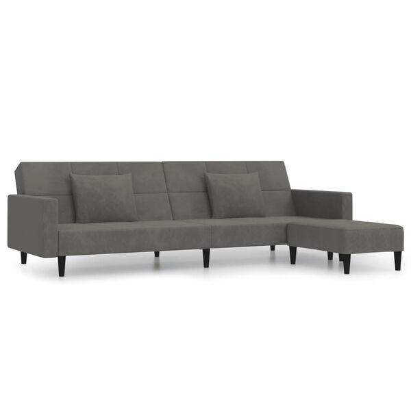 vidaXL Schlafsofa 2-Sitzer mit 2 Kissen & Hocker Dunkelgrau Samt
