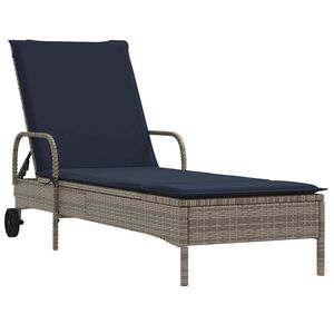 vidaXL Sonnenliege mit Rollen und Kissen Grau Poly Rattan