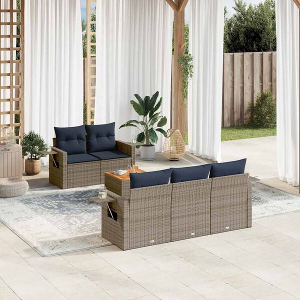 vidaXL 6-teiliges Gartensofa-Set mit Kissen, grau, Polyrattan