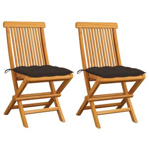 vidaXL Klappst&uuml;hle mit taupefarbenen Kissen, 2 St&uuml;ck, Massivholz Teakholz