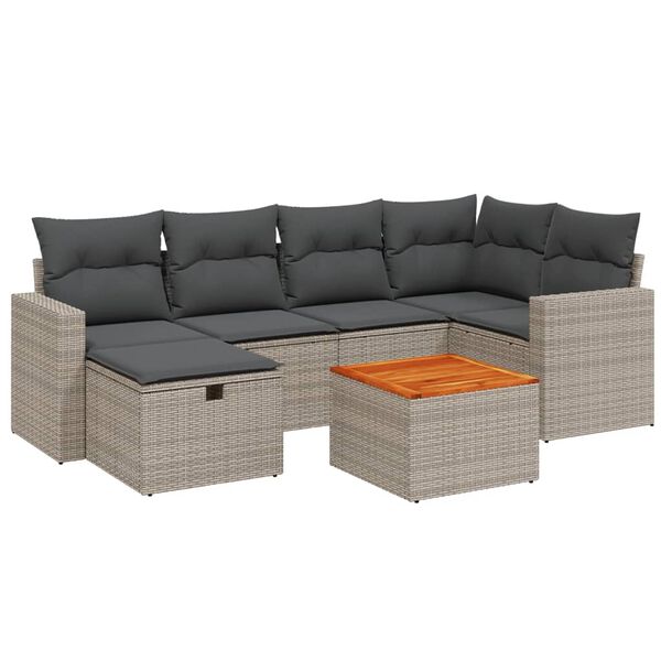 vidaXL 7-tlg. Garten-Sofagarnitur mit Kissen Grau Poly Rattan