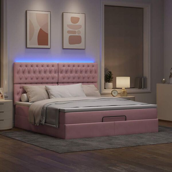 vidaXL Ottoman-Bett mit Matratzen & LEDs Rosa 180x200 cm Samt