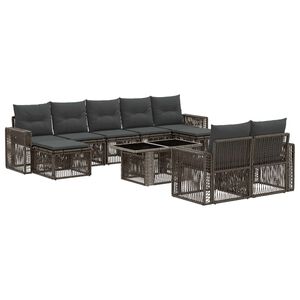 vidaXL Gartensofa-set 10 stk. Grau und Dunkelgrau Poly-Rattan
