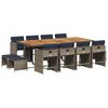 vidaXL 13-teiliges Garten-Ess-Set mit Kissen, grau, Polyrattan