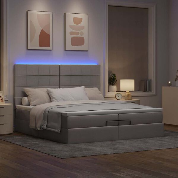 vidaXL Ottoman-Bett mit Matratzen & LEDs Taupe 200x200 cm Stoff