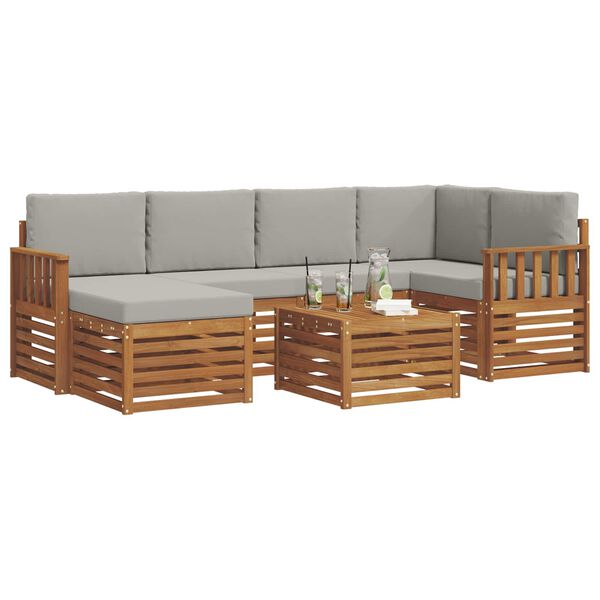 vidaXL Ecksofa Set 7 pcs Nat&uuml;rlich und Hellgrau Massivholz Akazie