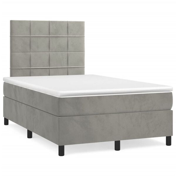 vidaXL Boxspringbett mit Matratze & LED Hellgrau 120x190 cm Samt