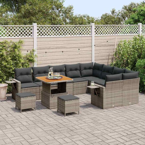 vidaXL Gartensofa-set mit Kissen 12 pcs Grau Poly-Rattan