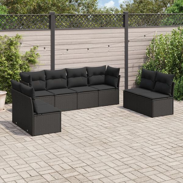 vidaXL 8-tlg. Garten-Sofagarnitur mit Kissen Schwarz Poly Rattan