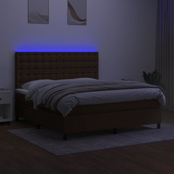 vidaXL Boxspringbett mit Matratze & LED Dunkelbraun 180x200 cm Stoff