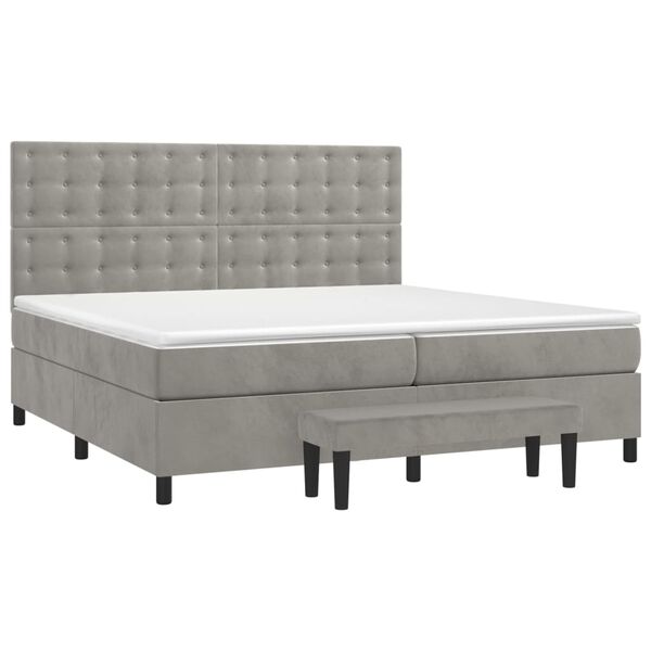 vidaXL Boxspringbett mit Matratze Hellgrau 200x200 cm Samt