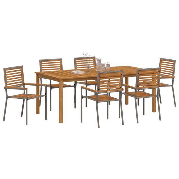 vidaXL Garten Essgruppe 7 pcs Grau Poly Rattan