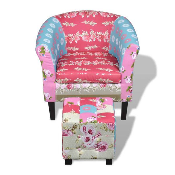 vidaXL Sessel mit Fu&szlig;hocker Patchwork-Design Stoff
