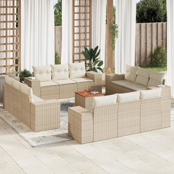 vidaXL 13-tlg. Garten-Sofagarnitur mit Kissen Beige Poly Rattan