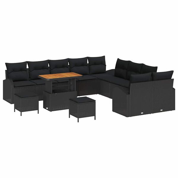 vidaXL Gartensofa-set mit Kissen 13 pcs Schwarz Poly-Rattan