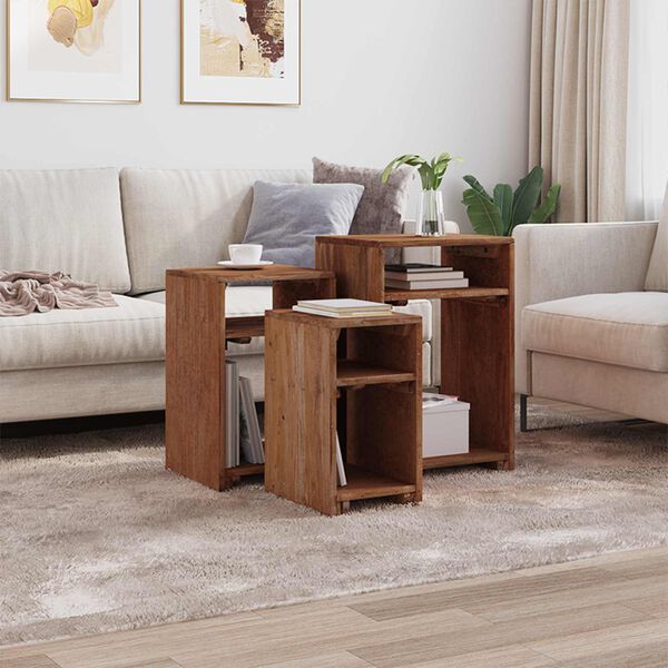 vidaXL Akzenttisch mit Regal 3 pcs Braun Massives Mahagoni Holz