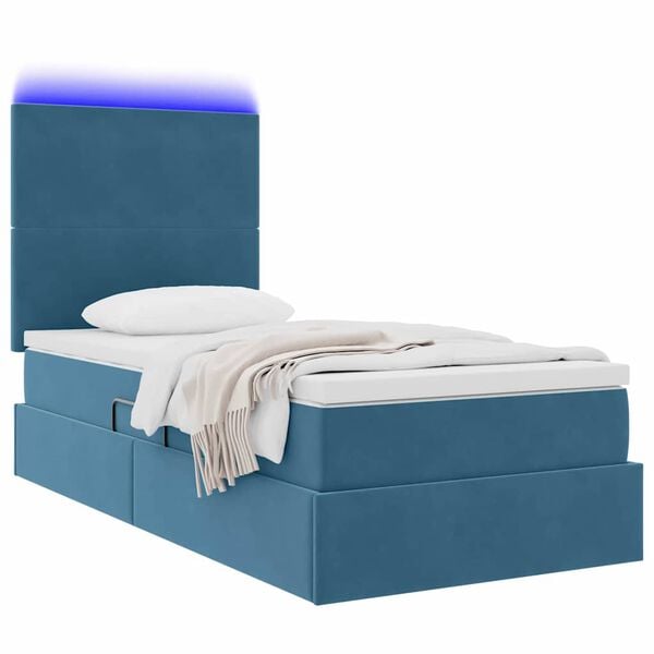 vidaXL Bett mit Stauraum und LED mit LED Dunkelblau 90 x 190 cm Samt