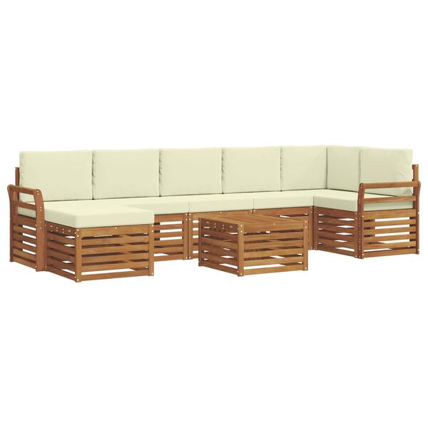 vidaXL Ecksofa Set mit Kissen 8 pcs Natur und Creme Massivholz Akazie