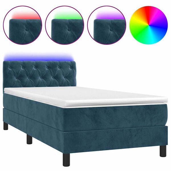 vidaXL Boxspringbett mit Matratze & LED Dunkelblau 80x200 cm Samt