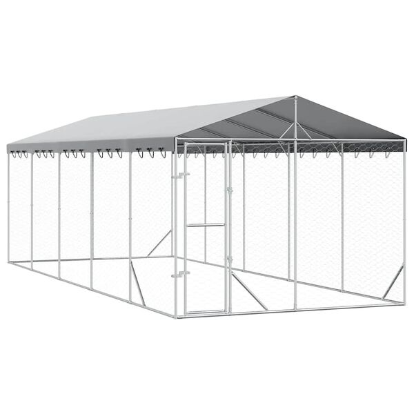 vidaXL Outdoor-Hundezwinger mit Dach Silbern 3x7,5x2,5m Stahl Verzinkt