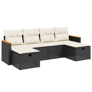 vidaXL 6-tlg. Garten-Sofagarnitur mit Kissen Schwarz Poly Rattan