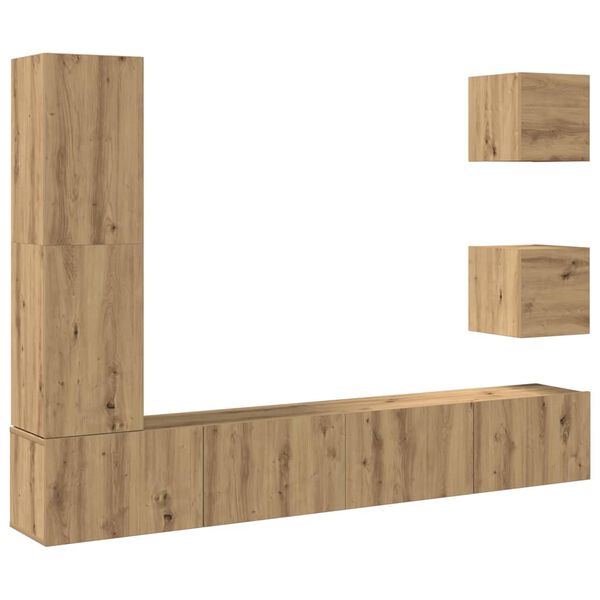 vidaXL 5-tlg. TV-Schrank-Set Wandmontage Artisan-Eiche Holzwerkstoff