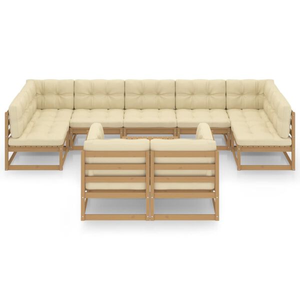 vidaXL 10-tlg. Garten-Lounge-Set mit Kissen Honigbraun Massivholz